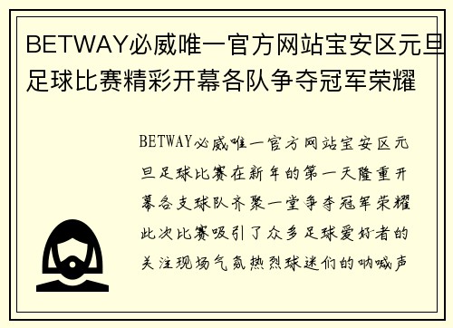 BETWAY必威唯一官方网站宝安区元旦足球比赛精彩开幕各队争夺冠军荣耀