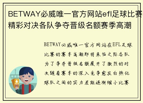 BETWAY必威唯一官方网站efl足球比赛精彩对决各队争夺晋级名额赛季高潮即将来临