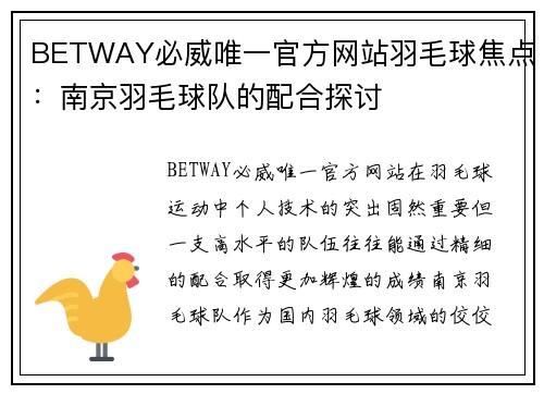 BETWAY必威唯一官方网站羽毛球焦点：南京羽毛球队的配合探讨
