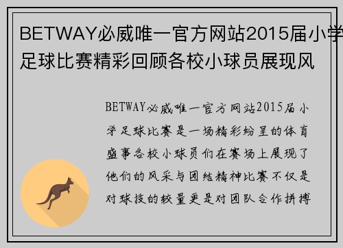 BETWAY必威唯一官方网站2015届小学足球比赛精彩回顾各校小球员展现风采与团结精神